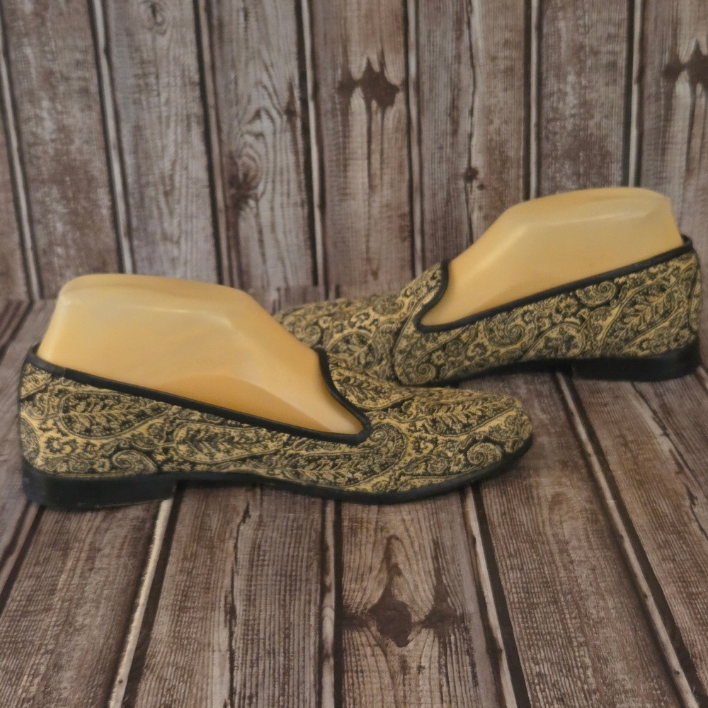 Sz 7.5 Womens Stubbs & Wootton Cream Black Paisley Tapestry Smoking Slippers - Picture 5 of 8